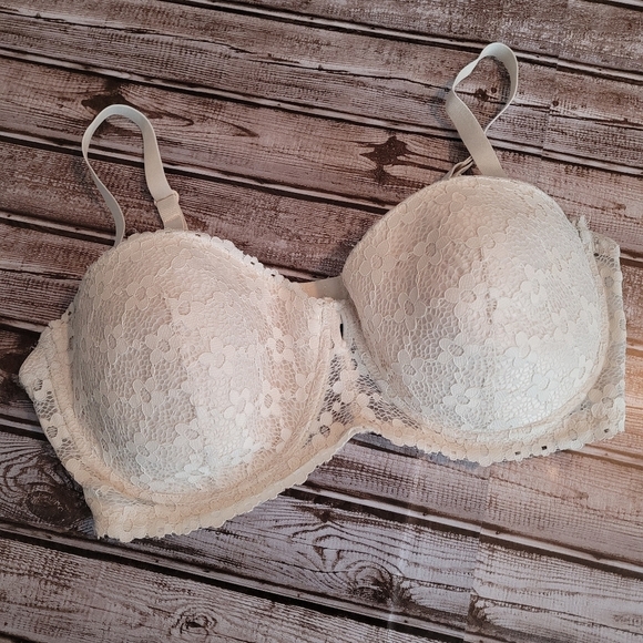Rene Rofe Cream underwire Bra floral lace overlay 42D - Picture 1 of 11